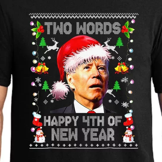 Two Words Happy 4th Of New Year Joe Biden Christmas Sweater Pajama Set