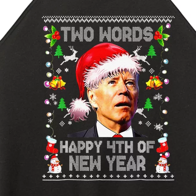 Two Words Happy 4th Of New Year Joe Biden Christmas Sweater Women’s Perfect Tri Rocker Tank