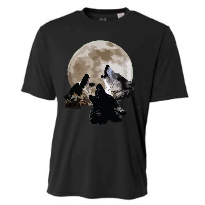 Three Wolves Howling At The Moon Wolf Lover Cooling Performance Crew T-Shirt