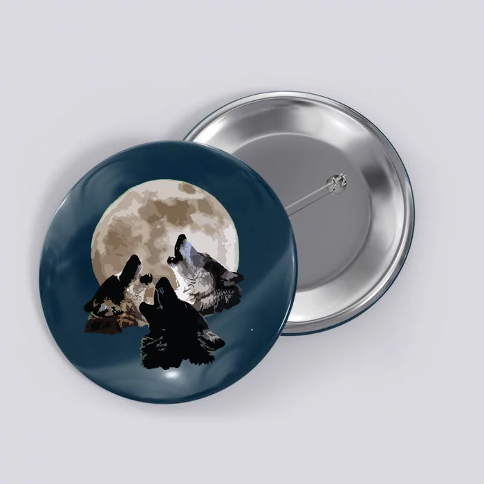 Three Wolves Howling At The Moon Wolf Lover Button