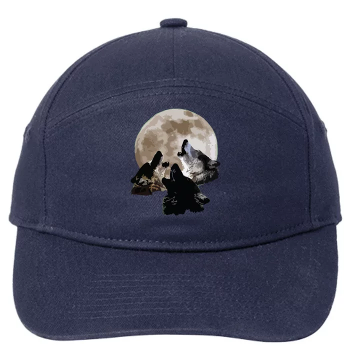 Three Wolves Howling At The Moon Wolf Lover 7-Panel Snapback Hat