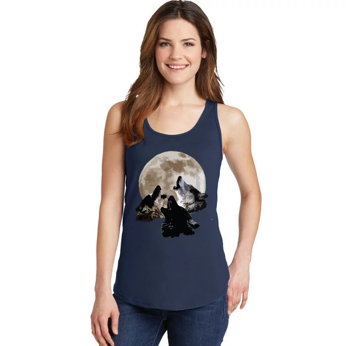 Three Wolves Howling At The Moon Wolf Lover Ladies Essential Tank