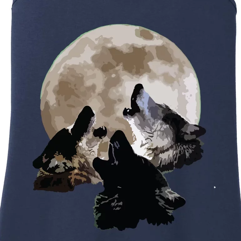 Three Wolves Howling At The Moon Wolf Lover Ladies Essential Tank