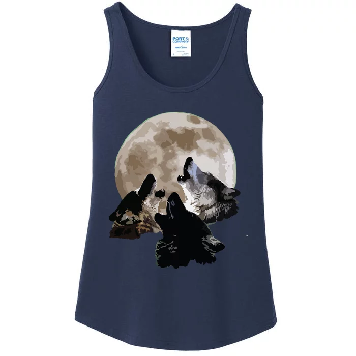 Three Wolves Howling At The Moon Wolf Lover Ladies Essential Tank