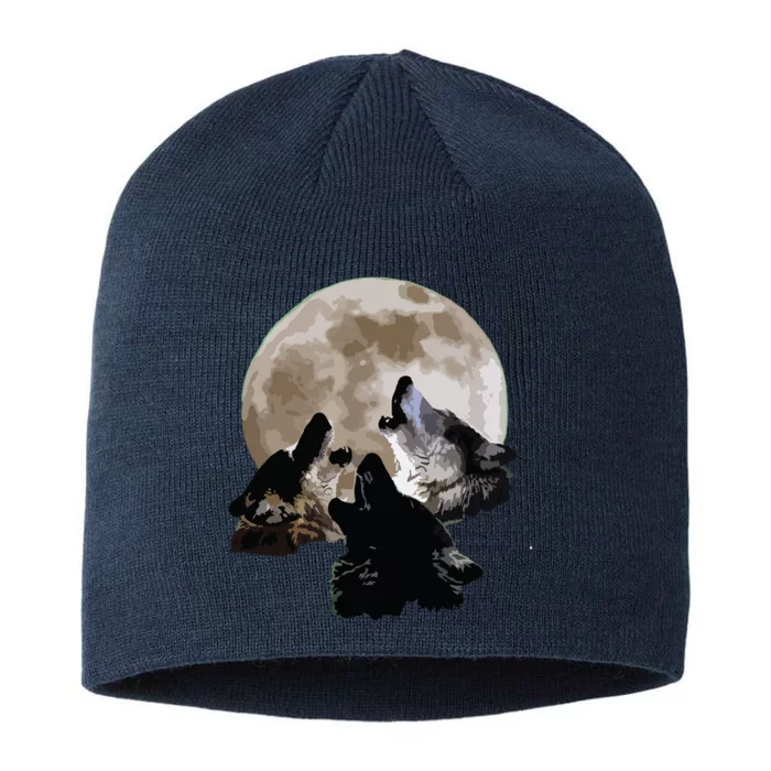 Three Wolves Howling At The Moon Wolf Lover 8 1/2in Sustainable Knit Beanie