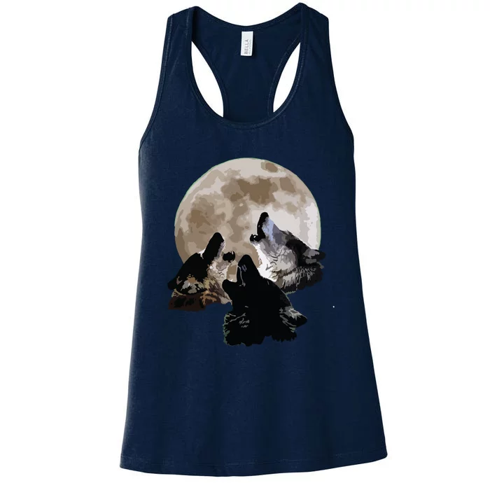 Three Wolves Howling At The Moon Wolf Lover Women's Racerback Tank