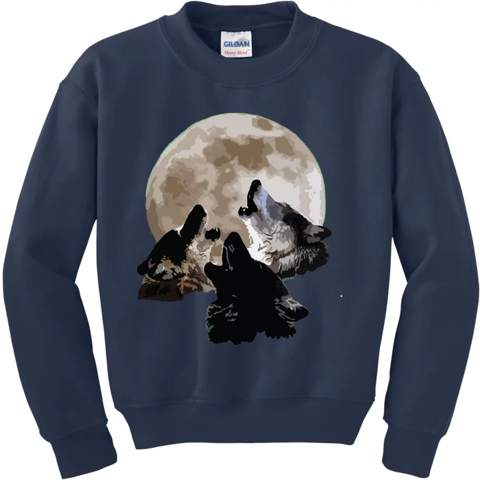 Three Wolves Howling At The Moon Wolf Lover Kids Sweatshirt