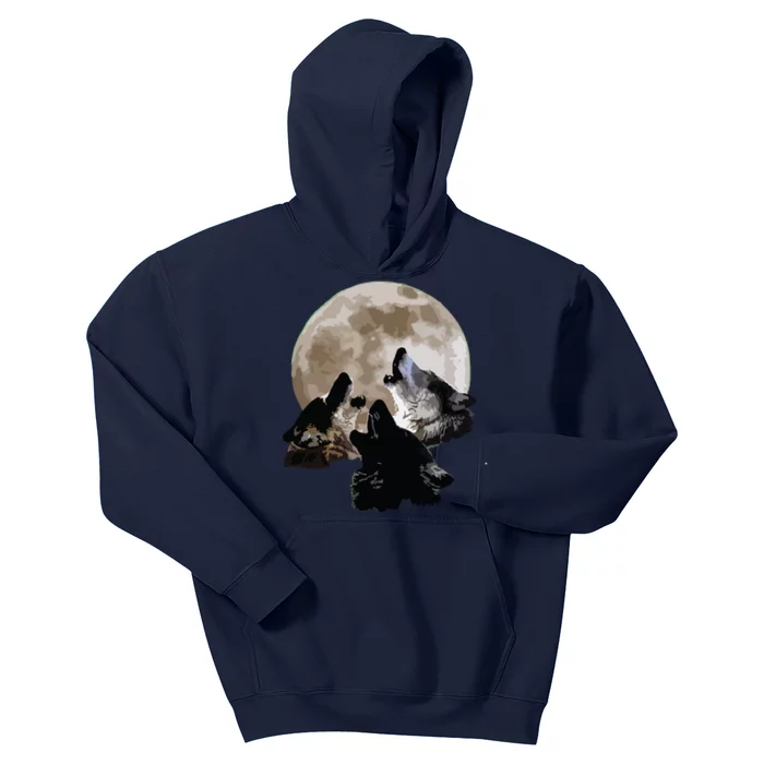 Three Wolves Howling At The Moon Wolf Lover Kids Hoodie