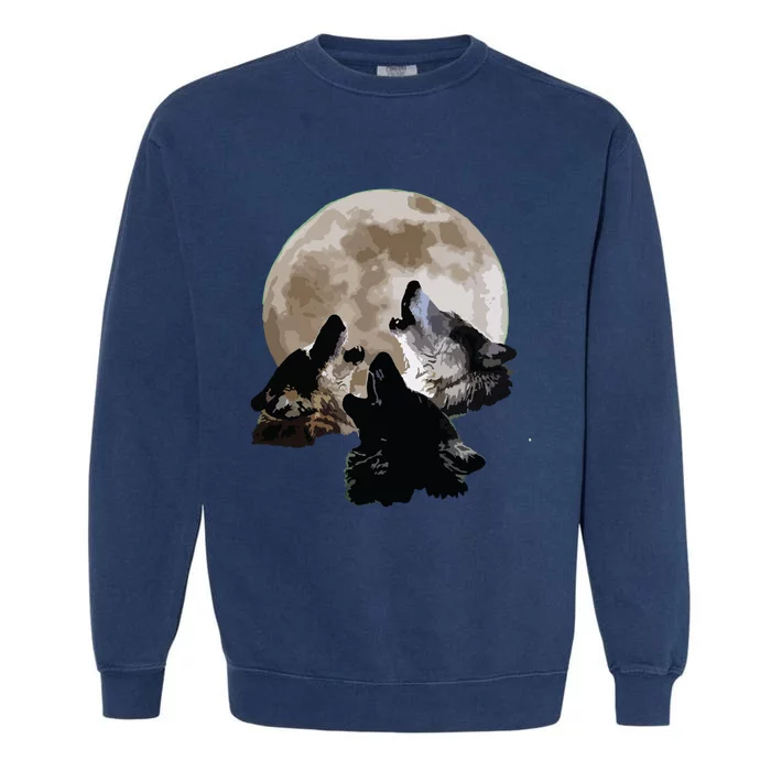 Three Wolves Howling At The Moon Wolf Lover Garment-Dyed Sweatshirt