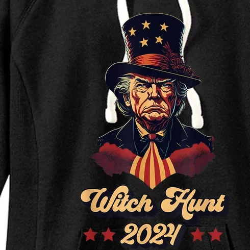 Trump Witch Hunt American Flag Take America Back 2024 Women's Fleece Hoodie