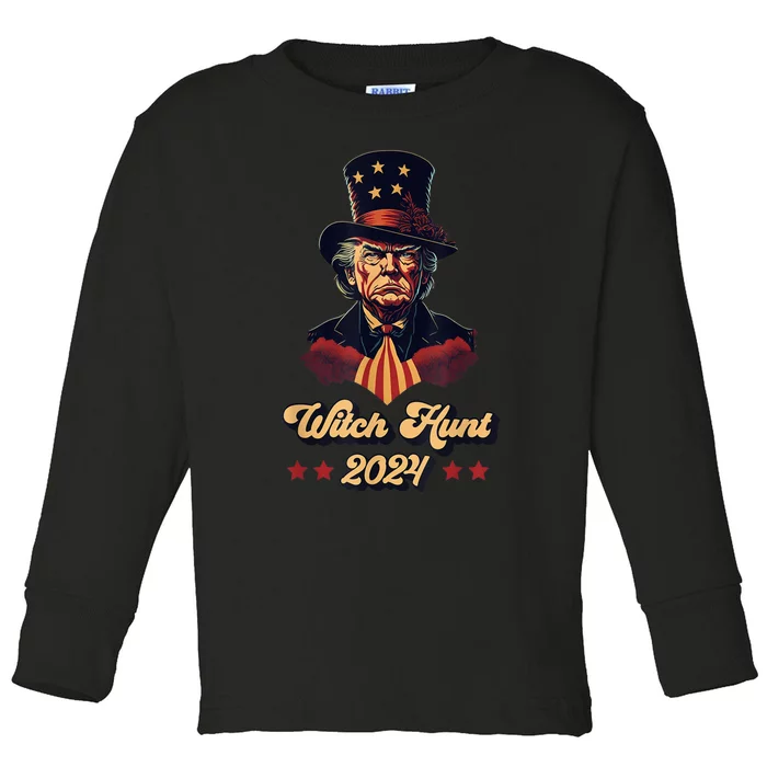 Trump Witch Hunt American Flag Take America Back 2024 Toddler Long Sleeve Shirt