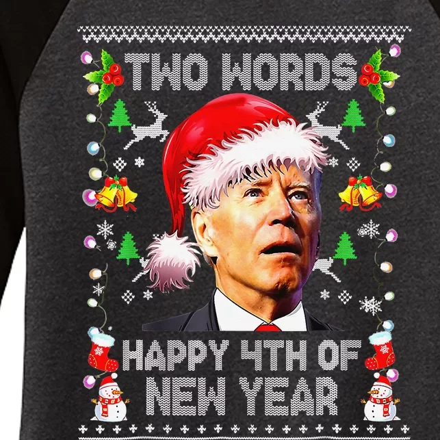 Two Words Happy 4th Of New Year Joe Biden Christmas Sweater Women's Tri-Blend 3/4-Sleeve Raglan Shirt