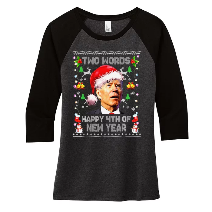 Two Words Happy 4th Of New Year Joe Biden Christmas Sweater Women's Tri-Blend 3/4-Sleeve Raglan Shirt