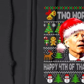 Two Words Happy 4th Of Thanksgiving Biden Christmas Sweaters Full Zip Hoodie