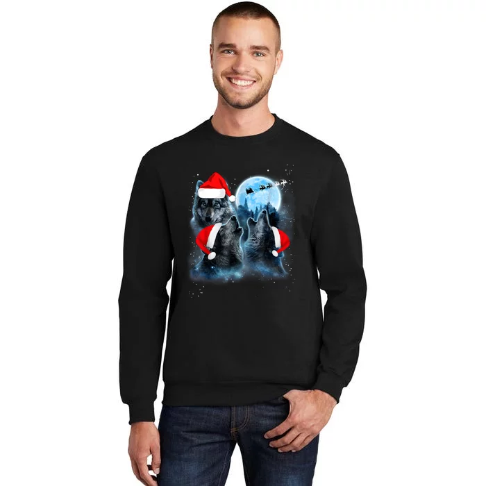 Three Wolves Howling Under Moon Christmas Santa Wolf Lover Sweatshirt