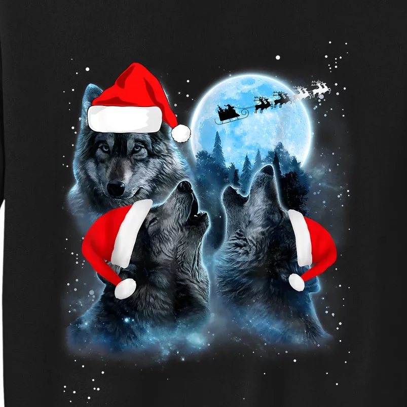 Three Wolves Howling Under Moon Christmas Santa Wolf Lover Sweatshirt