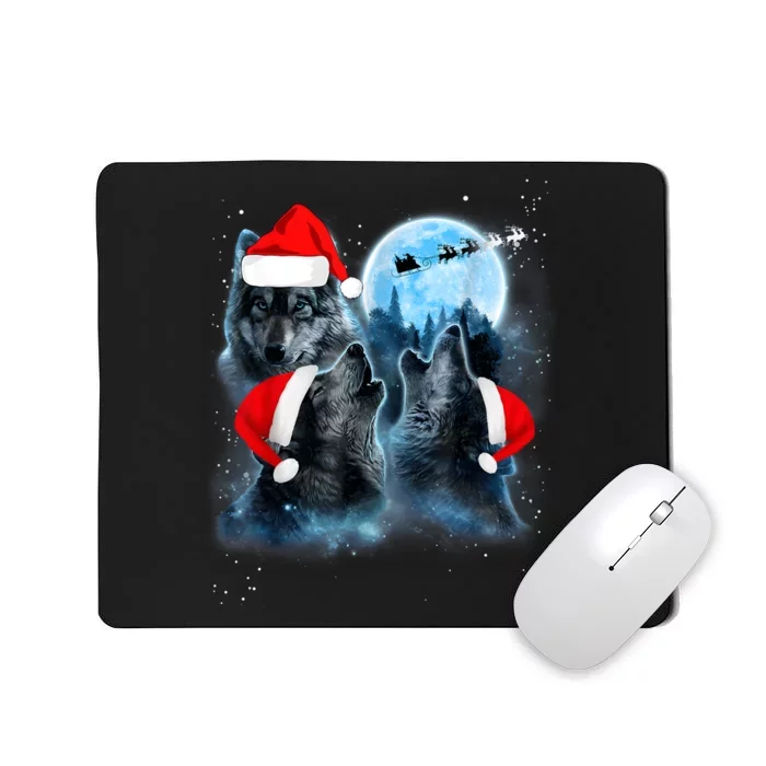 Three Wolves Howling Under Moon Christmas Santa Wolf Lover Mousepad