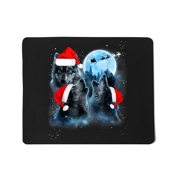 Three Wolves Howling Under Moon Christmas Santa Wolf Lover Mousepad