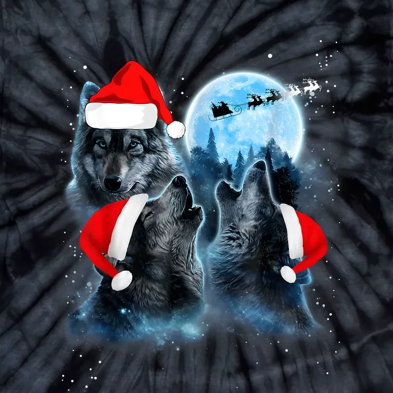 Three Wolves Howling Under Moon Christmas Santa Wolf Lover Tie-Dye T-Shirt