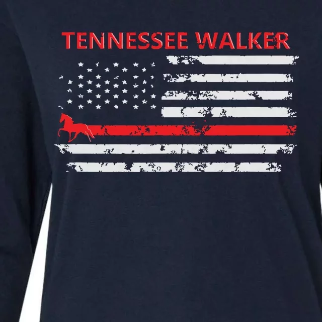 Tennessee Walker Horse With American Flag Womens Cotton Relaxed Long Sleeve T-Shirt