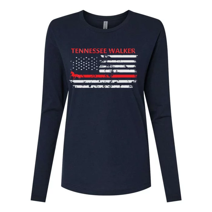 Tennessee Walker Horse With American Flag Womens Cotton Relaxed Long Sleeve T-Shirt