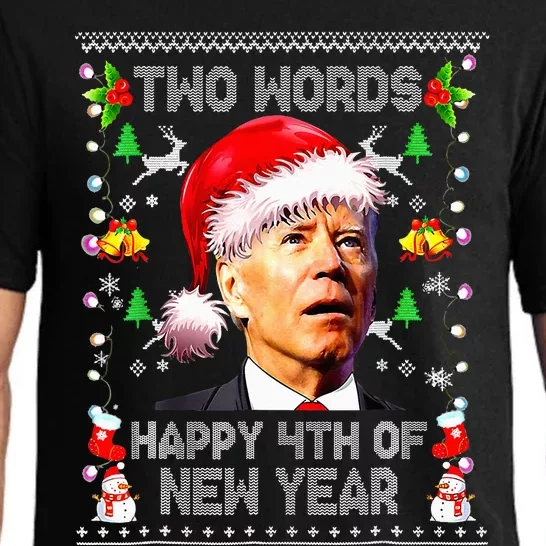 Two Words Happy 4th Of Easter Joe Biden Christmas Sweater Pajama Set