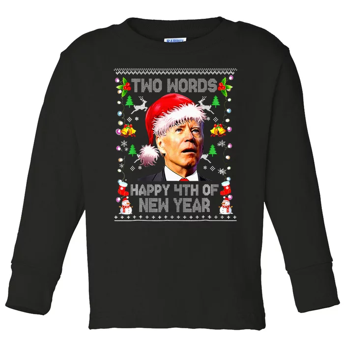 Two Words Happy 4th Of Easter Joe Biden Christmas Sweater Toddler Long Sleeve Shirt