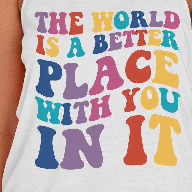 The World Is A Better Place With You In It Mental Health Awareness Women's Knotted Racerback Tank