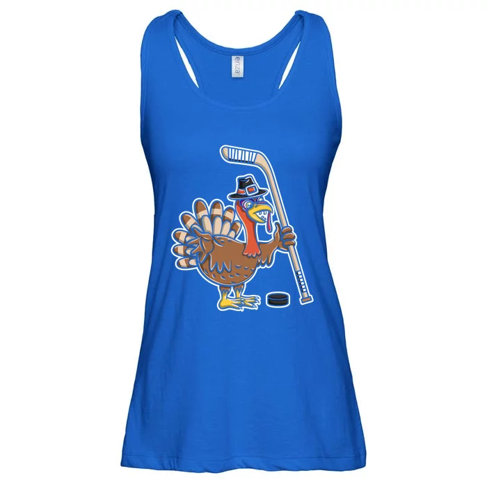 Turkey With Ice Hockey Stick And Hockey Puck Cute Gift Ladies Essential Flowy Tank