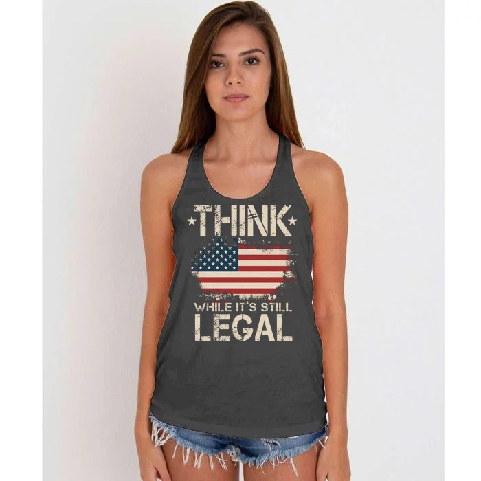 Think While It's Still Legal Vintage American Flag Women's Knotted Racerback Tank