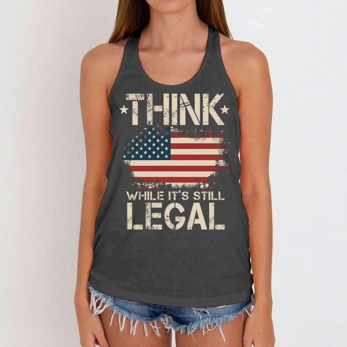 Think While It's Still Legal Vintage American Flag Women's Knotted Racerback Tank