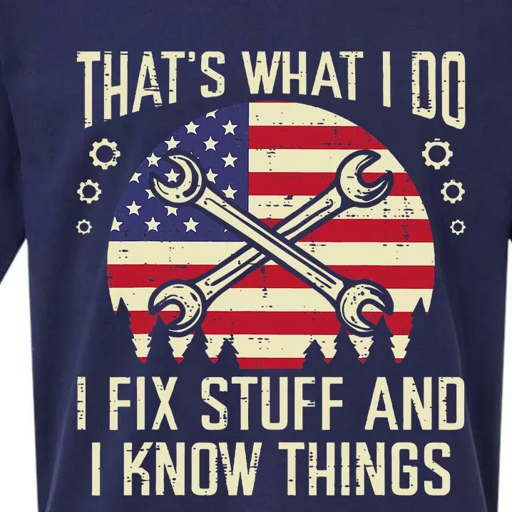 Thats What I Do Fix Stuff Usa Flag Car Mechanic Garage Sueded Cloud Jersey T-Shirt