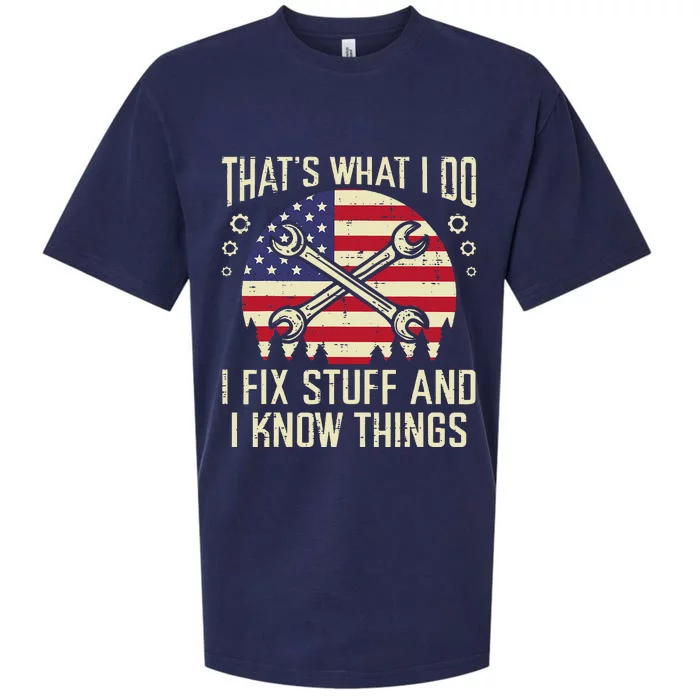 Thats What I Do Fix Stuff Usa Flag Car Mechanic Garage Sueded Cloud Jersey T-Shirt