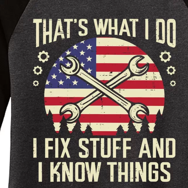 Thats What I Do Fix Stuff Usa Flag Car Mechanic Garage Women's Tri-Blend 3/4-Sleeve Raglan Shirt