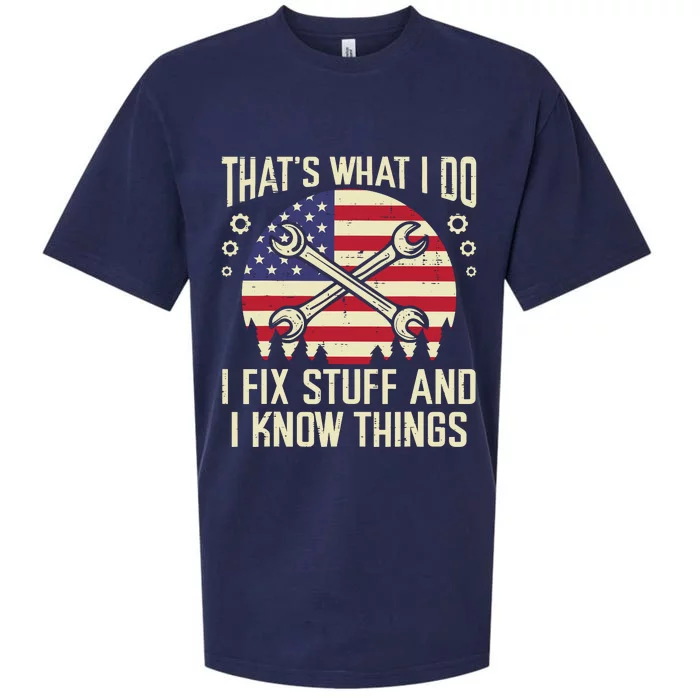 Thats What I Do Fix Stuff Usa Flag Car Mechanic Garage Sueded Cloud Jersey T-Shirt