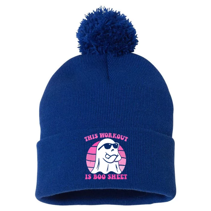 This Workout Is Boo Sheet Halloween Gym Ghost Groovy Pink Pom Pom 12in Knit Beanie