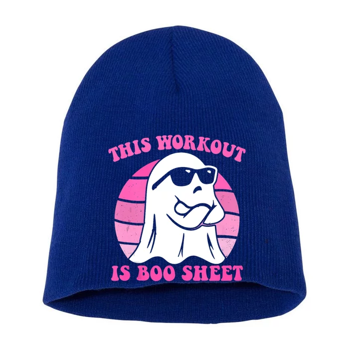 This Workout Is Boo Sheet Halloween Gym Ghost Groovy Pink Short Acrylic Beanie