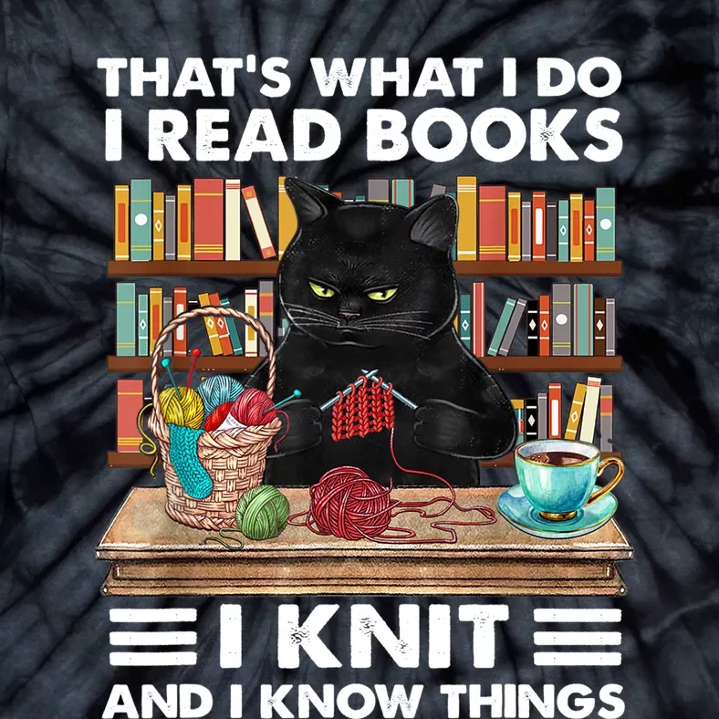 That What I Do I Read Books I Knit A Funny Cat Knitting Gift Tie-Dye T-Shirt