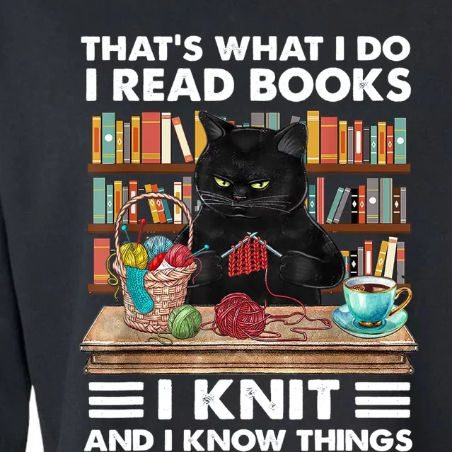 That What I Do I Read Books I Knit A Funny Cat Knitting Gift Cropped Pullover Crew