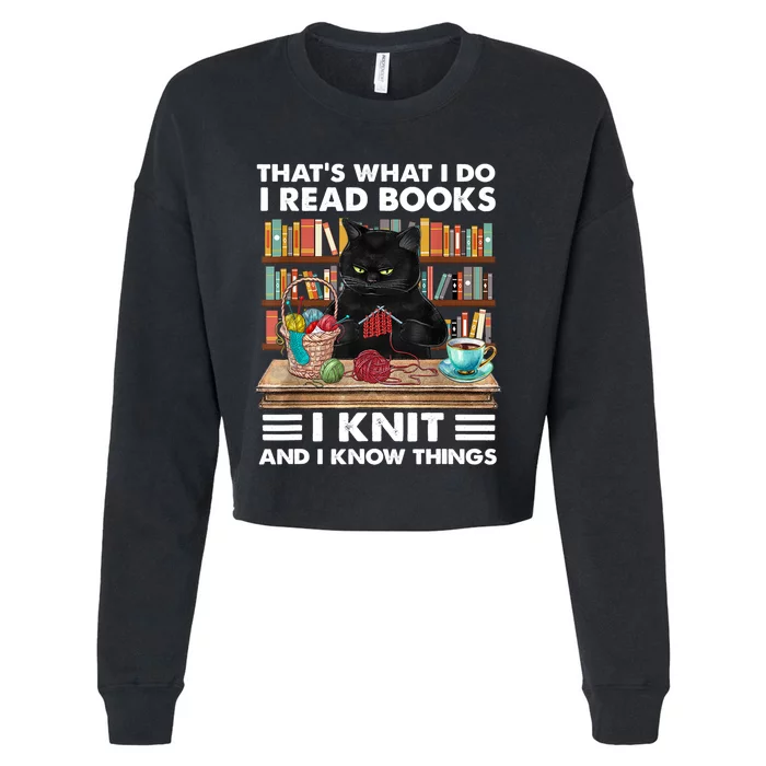 That What I Do I Read Books I Knit A Funny Cat Knitting Gift Cropped Pullover Crew