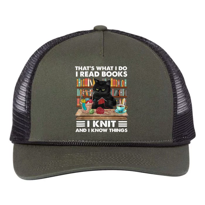 That What I Do I Read Books I Knit A Funny Cat Knitting Gift Retro Rope Trucker Hat Cap