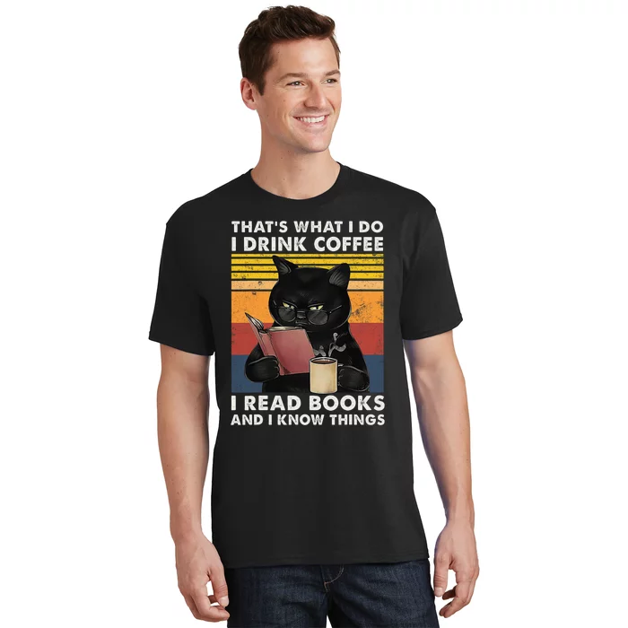 That's What I Do I Drink Coffee I Read Books Retro Black Cat T-Shirt