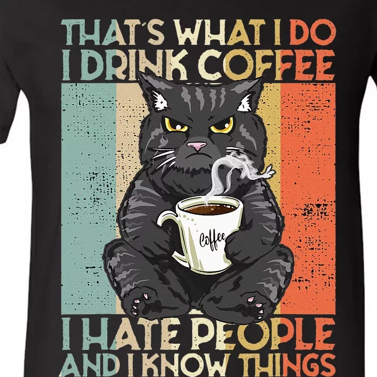 Thats What I Do I Drink Coffee I Hate People And I Know Cat V-Neck T-Shirt