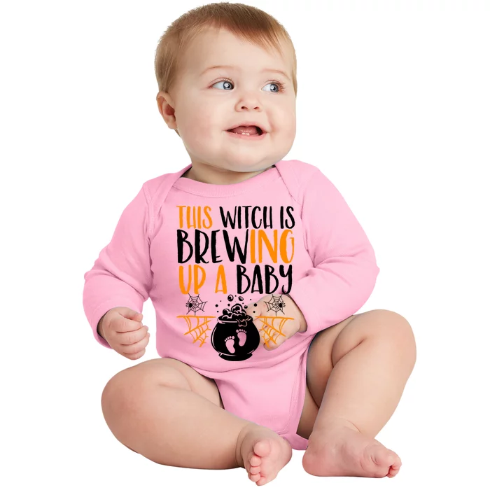 This Witch Is Brewing Up A Halloween Pregnant Costume Gift Baby Long Sleeve Bodysuit