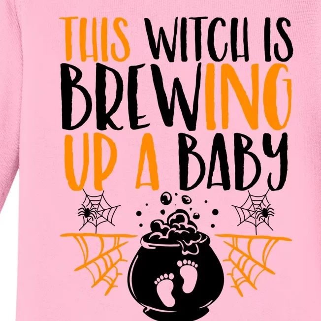 This Witch Is Brewing Up A Halloween Pregnant Costume Gift Baby Long Sleeve Bodysuit