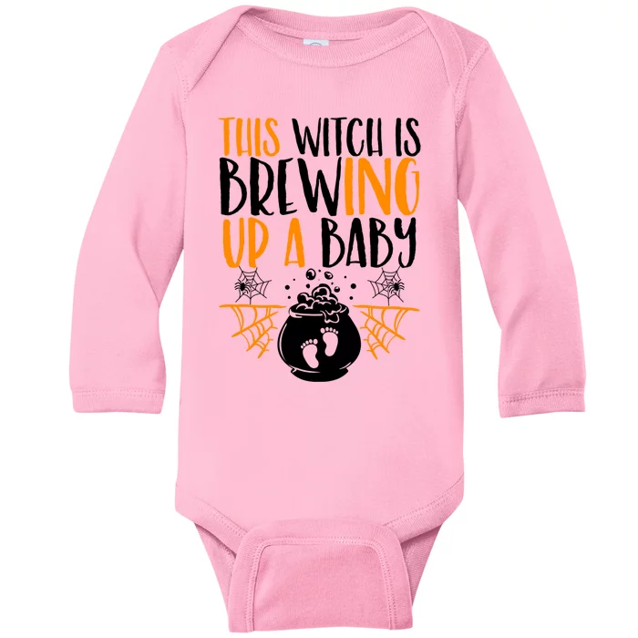 This Witch Is Brewing Up A Halloween Pregnant Costume Gift Baby Long Sleeve Bodysuit