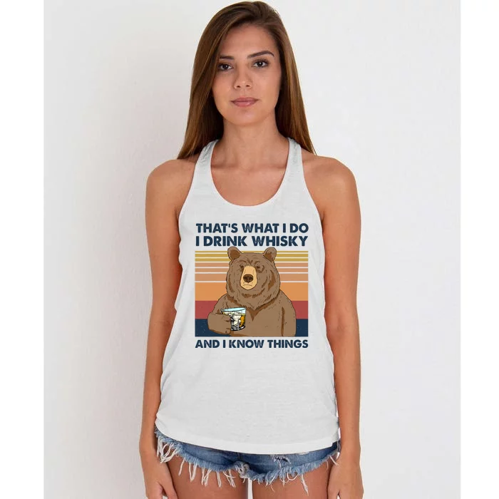 That's What I Do I Drink Whiskey And I Know Things Bear Tee Women's Knotted Racerback Tank