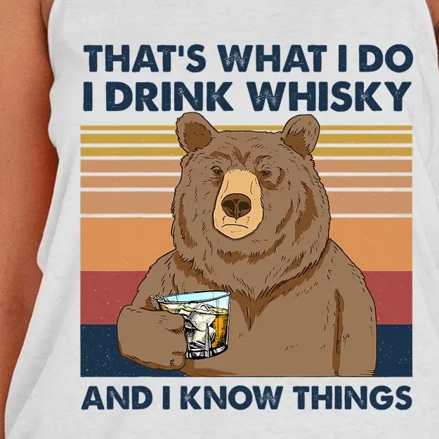 That's What I Do I Drink Whiskey And I Know Things Bear Tee Women's Knotted Racerback Tank