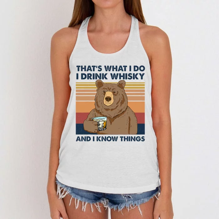 That's What I Do I Drink Whiskey And I Know Things Bear Tee Women's Knotted Racerback Tank