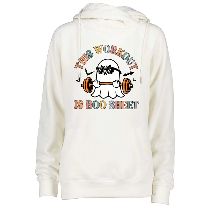 This Workout Is Boo Sheet Halloween Ghoul Ghost Womens Funnel Neck Pullover Hood